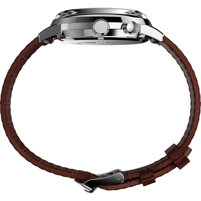 TIMEX天美时男款月相多功能腕表mm不锈钢表壳绿盘皮带防水chrono高清大图