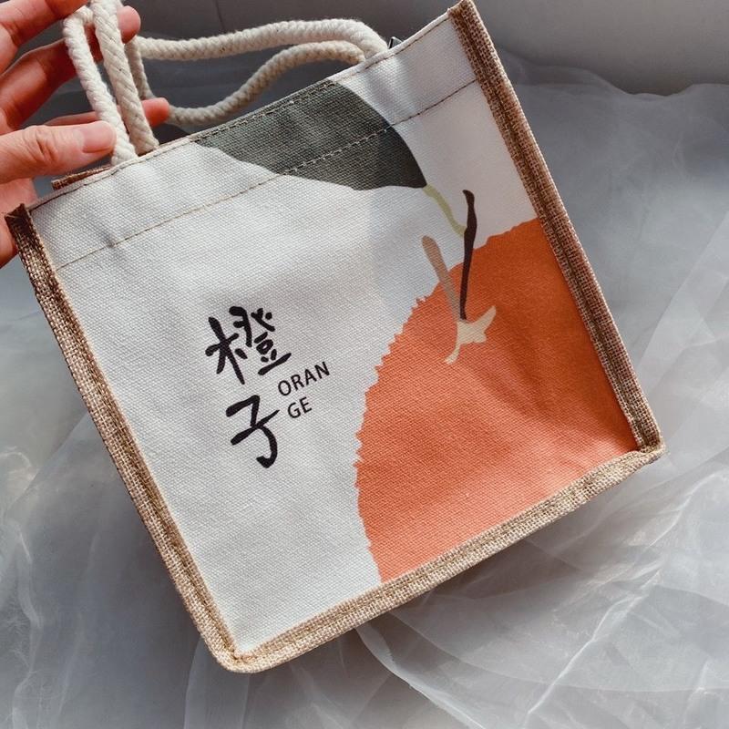 可爱手拎饭盒包新款女便当包上班族防水午餐带饭餐包包亚麻手提袋 小F