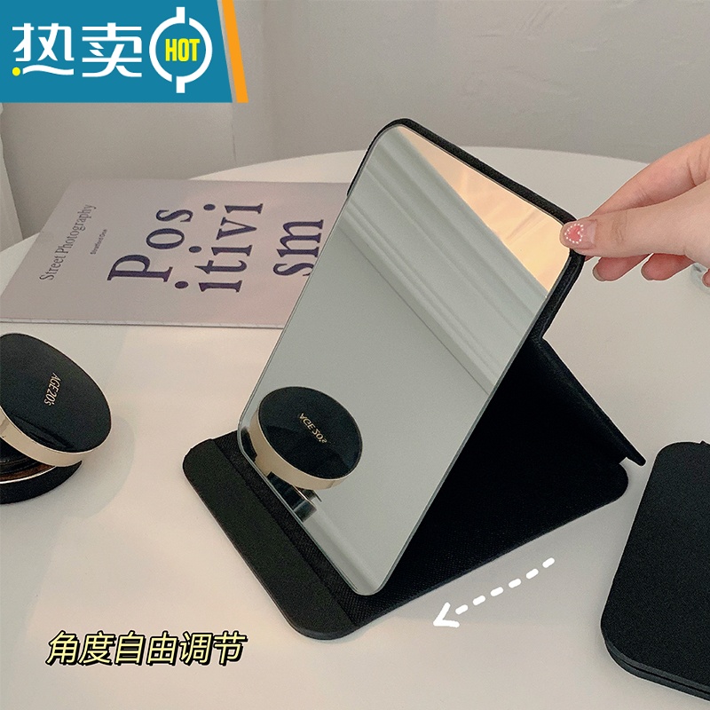 敬平ins折叠化妆镜台式桌面学生宿舍复古梳妆镜女随身便携家用小镜子 镜子小号(送涂鸦笔)便携式用镜高清大图