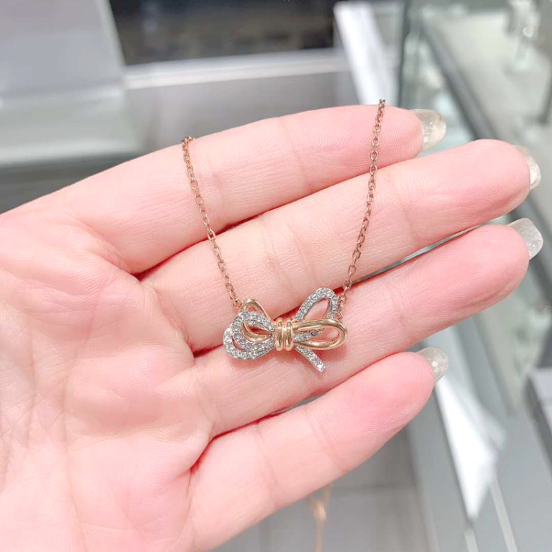 施华洛世奇swarovski玫瑰金色双色蝴蝶结项链5440636