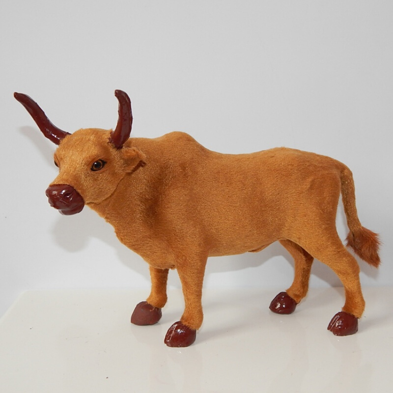 玩具牛橱窗桌面摆件儿童识物斗牛教学模型仿毛小号黄牛长28cm高18cm