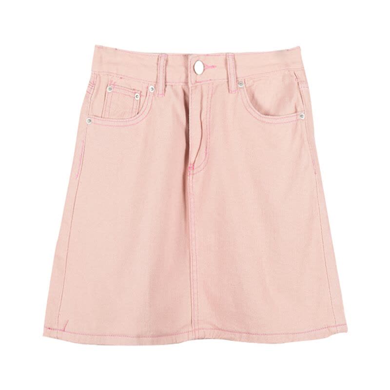 夏季甜美港味百搭女学生学院风高腰显瘦简约纯色牛仔半身裙A字裙图片