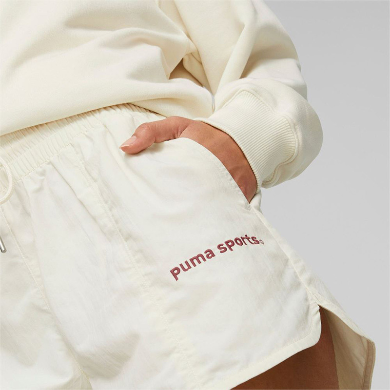 PUMA 纯色Logo刺绣抽绳常规短裤 女款 纯白色 620598-65