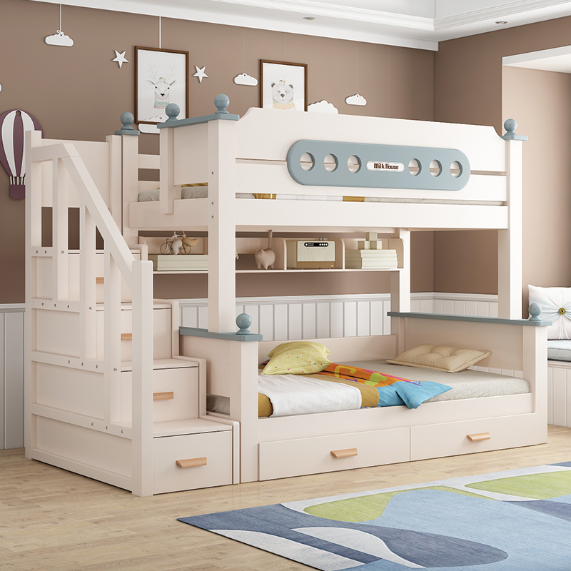 欧梵森 实木儿童床子母床现代简约上下床双层床高低床成人床大人床成年床多功能储物母子床上下铺木床双人床高清大图