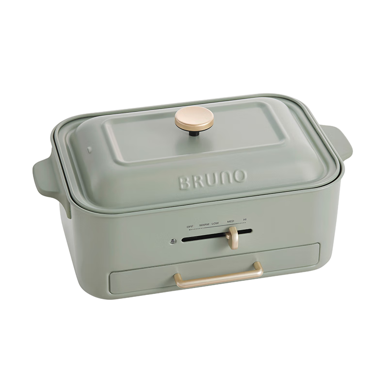 BRUNO多功能料理锅家用多用途锅煎蒸煮烤炸电烤肉锅一体聚嗨电蒸锅烧烤炉多盘分体式烤肉炉 橄榄绿BOE109-GR高清大图