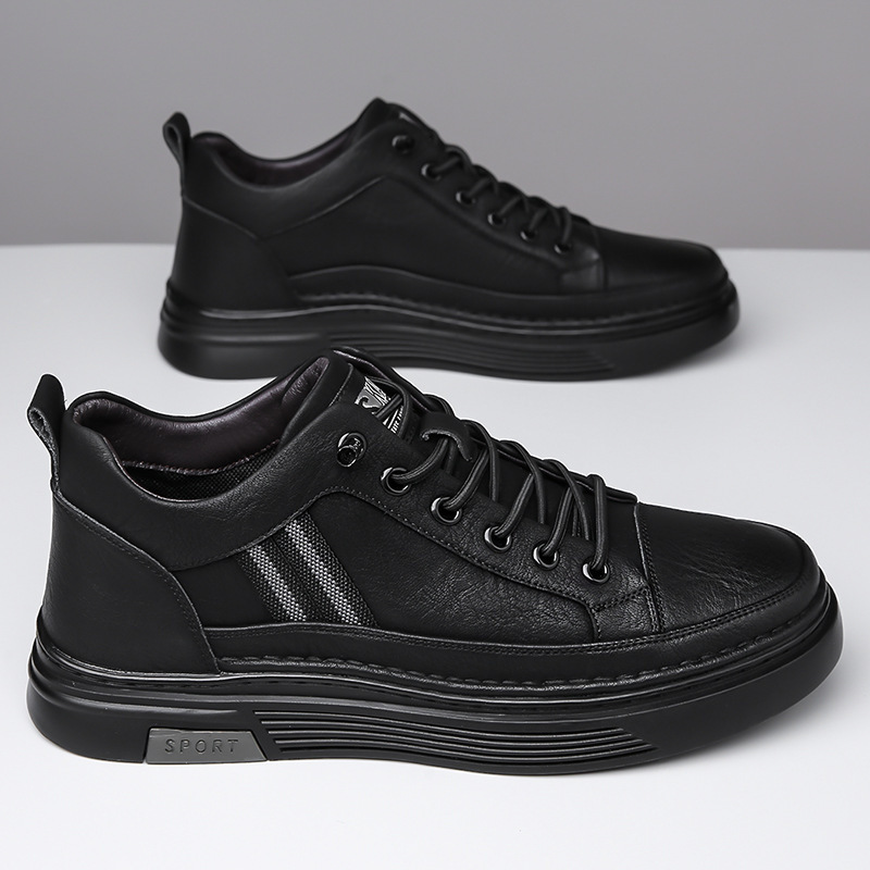 奥康皮鞋男款春季鞋子潮流2024新款黑色高帮真皮软底透气男士休闲板鞋