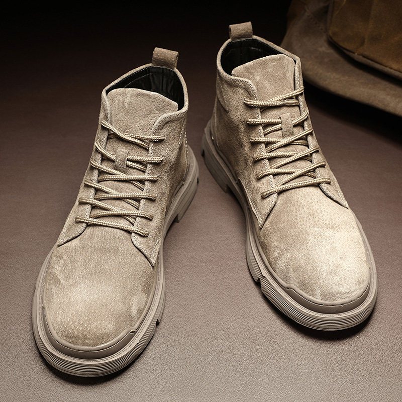 枫述工装复古翻毛皮靴黄棕色马丁靴耐磨中高帮皮鞋秋季新款户外鞋子男