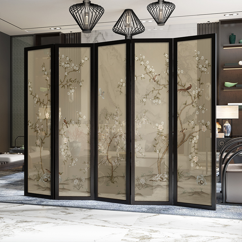 中式屏风客厅玄关简约现代遮挡家用酒店装饰卧室折叠移动隔断折屏 定制画面不透联系客服