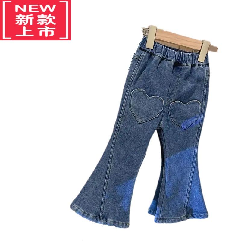 可莉允2022冬装新款女童时髦弹力喇叭裤儿童加绒加厚牛仔裤宝宝保暖裤子图片