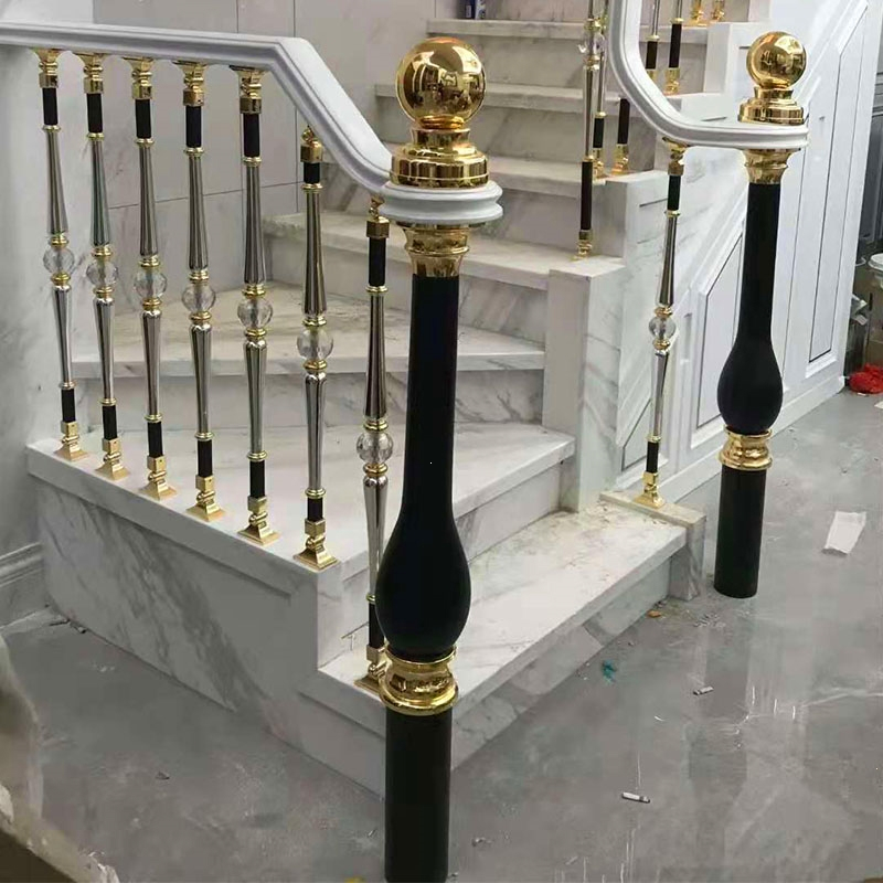 古达定制别墅楼梯扶手栏杆轻奢铝艺室内家用铝合金复式欧式新中式立柱