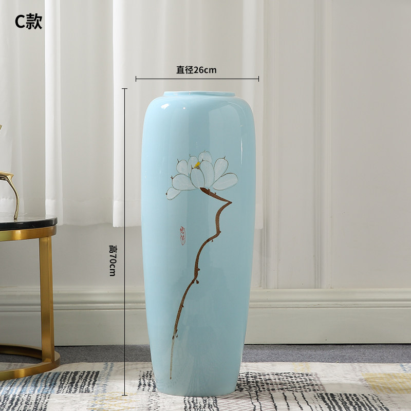 客厅落地陶瓷大号花瓶现代简约干花花器电视柜装饰品欧式高款摆件 三维工匠 玉兰情70cm(不含花)高清大图