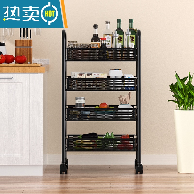 XIANCAI厨房置物架落地多层可移动家用小推车蔬菜篮收纳储物架子用品大全高清大图