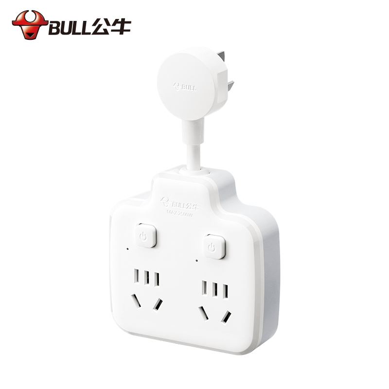 公牛(BULL)GN-97223一转四4位分控开关柔性转换插头品字形插座无线转换插座电源转换器适用于卧室厨房白色高清大图