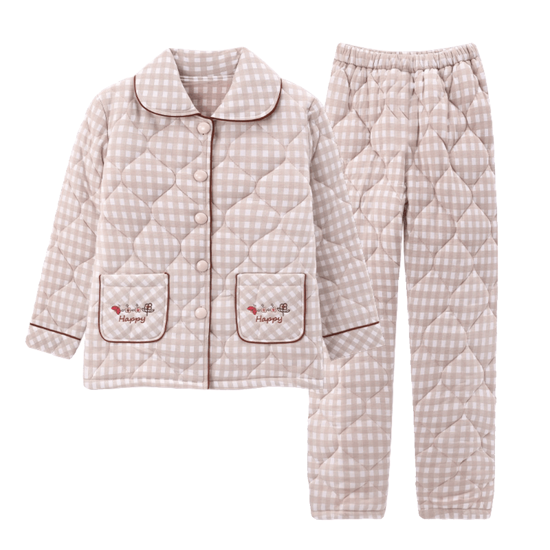 浪莎夹棉睡衣女冬季三层加厚夹棉袄大码保暖开衫可外穿家居服套装图片