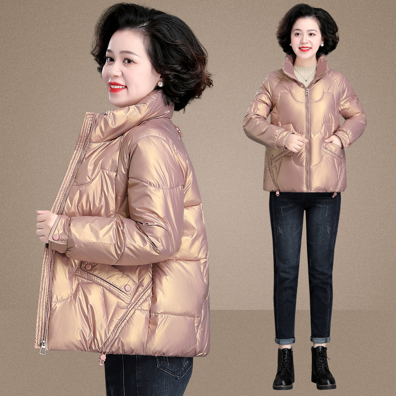 金蔚臻 妈妈冬装外套羽绒棉服冬款中年女装免洗亮面小棉袄中老年人秋冬加厚棉衣