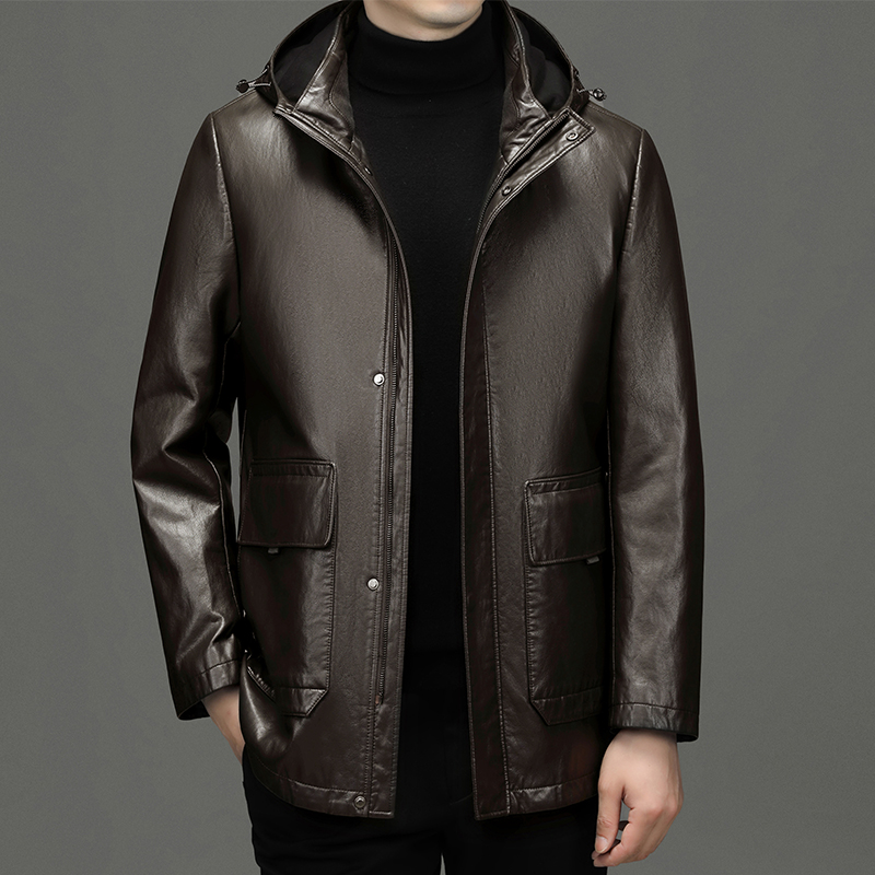 新款海宁真皮皮衣男士山羊皮水貂翻领短款保暖羽绒服皮夹克外套冬装劲霸梦特娇艾莱依千仞岗波司登男士羽绒服 M/170 2268咖色