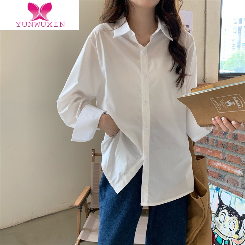 YUNWUXIN2022新款白色衬衫女设计感小众薄款上衣内搭叠穿打底长袖衬衣