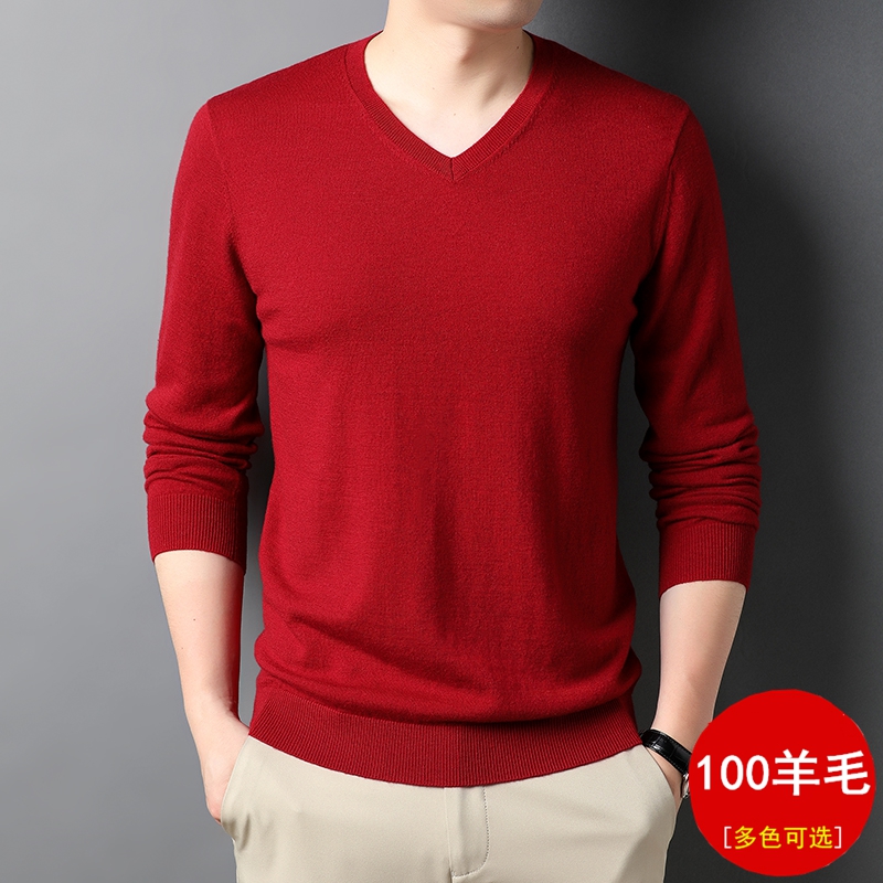 花花公子多色选100纯羊毛衫男士毛衣针织衫中青年男装大码休闲贴身保暖打底衫衣服2021高清大图