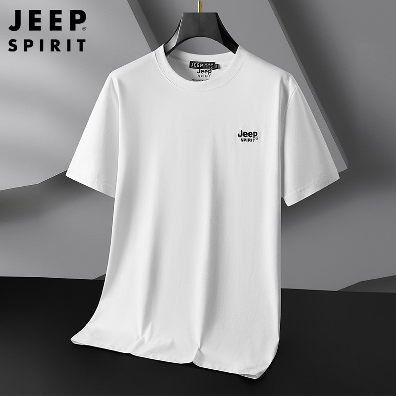 JEEP/吉普新款绣花短袖T恤男大码棉休闲宽松夏季男装