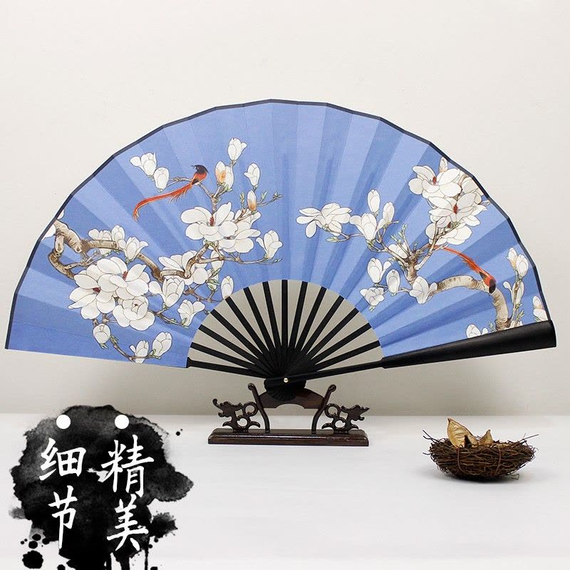 扇子折扇男式古风复古中国风山水手工艺礼品宣纸折叠扇女日式竹扇三维