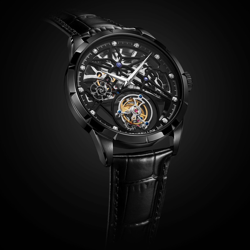 嘉年华(CARNIVAL)全镂空真陀飞轮名表机械表 男士手表私人定制高档防水礼品男表入门陀飞轮透视机芯真皮表带7018高清大图