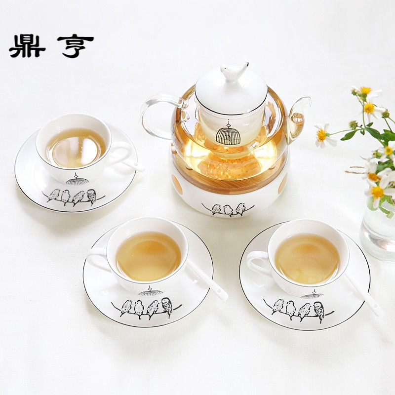 鼎亨那些时光 陶瓷花茶茶具 煮水果茶壶玻璃花茶壶 蜡烛加热茶具