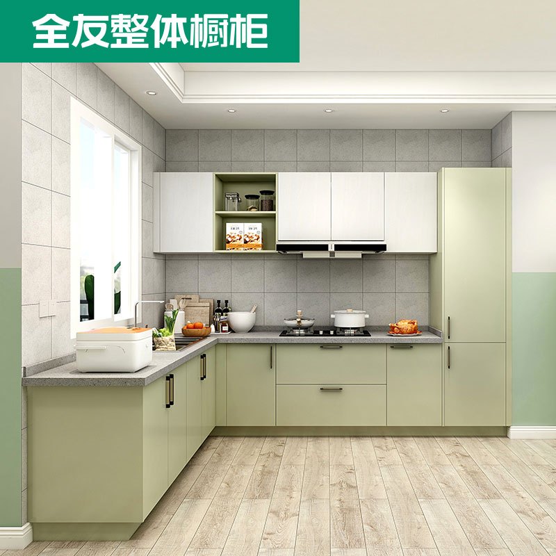 全友全屋定制整体橱柜夏日新晴法式开放式厨房台面石英石一体式