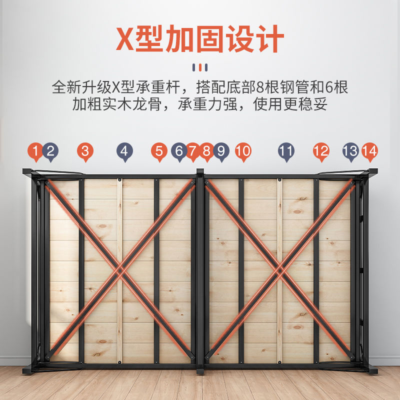 折叠床实木床板1.2米家用简易双人硬板陪护午休床铁架加固1米午休便携陪护硬板床小单人床
