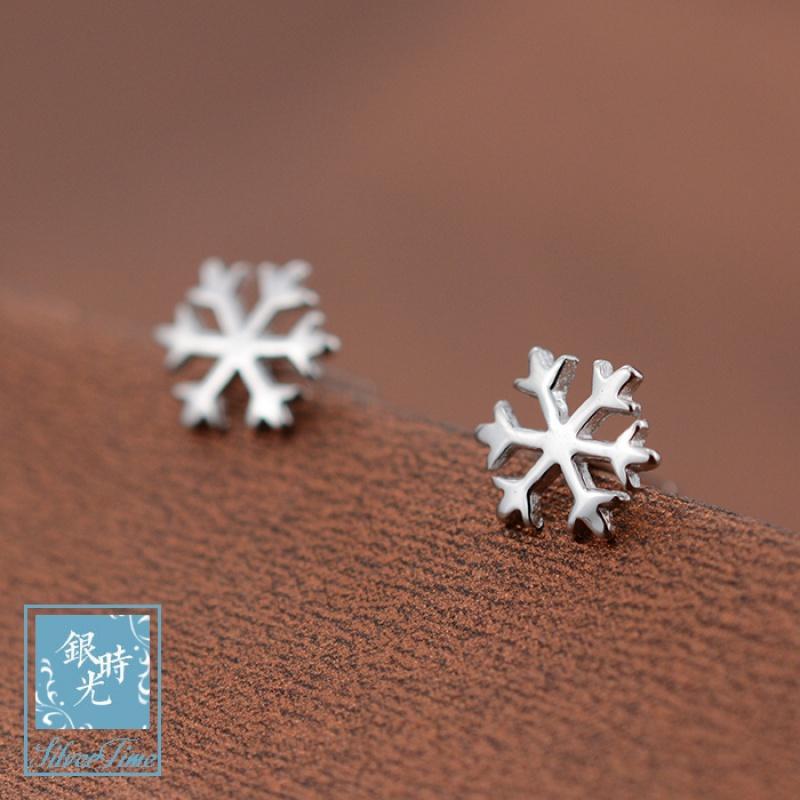 S925纯银耳钉 森系小雪花耳环时尚气质清新文艺创意耳饰女送女朋友老婆生日礼