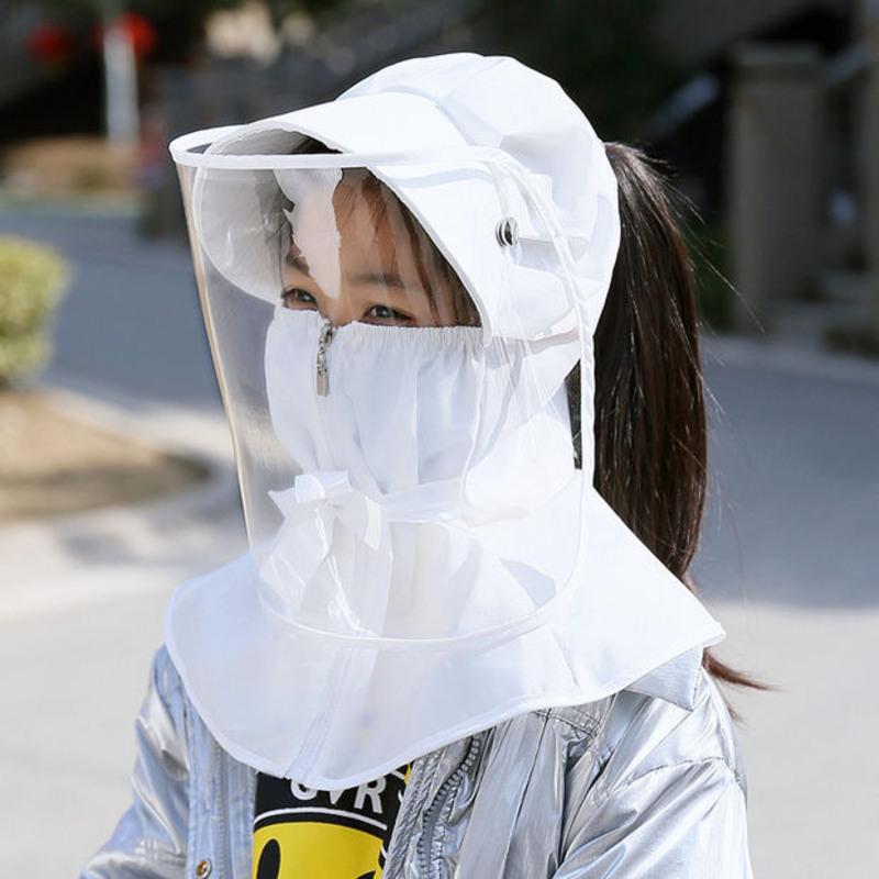 防晒帽子女遮脸防紫外线遮阳帽防护面罩防飞沫隔离防尘骑车太阳帽 水晶面-绿色 儿童(50-54cm)
