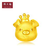 新款 周大福十二生肖猪Lucky皇冠小猪足金黄金珠吊坠R21599定价