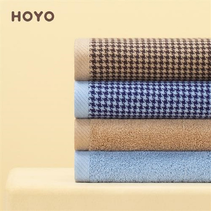 HOYO千鸟格毛巾家用洗脸吸水不L掉毛商务伴手2条/礼盒套装7098