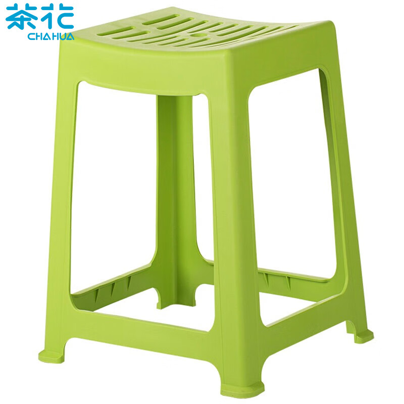 茶花 塑料凳子 家用条纹板凳 高方凳子46.6cm 绿色 1只装