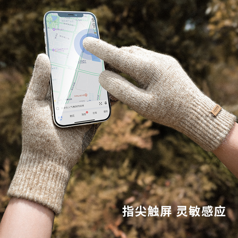 手套男士冬季保暖加绒加厚骑车针织防滑触屏防风防寒骑行毛线手加高清大图