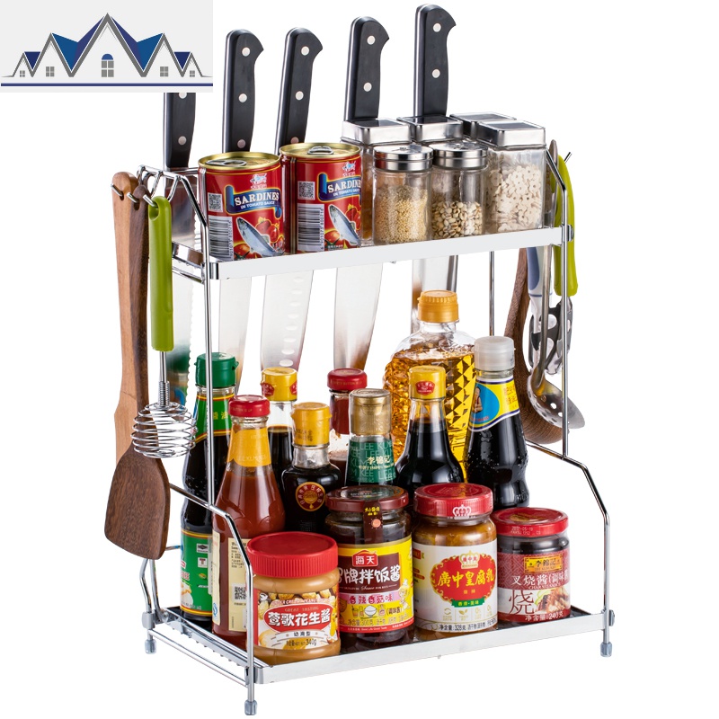 双层调味料架壁挂储物收纳架家用刀架用品厨具厨房置物架落地多层_16_373高清大图