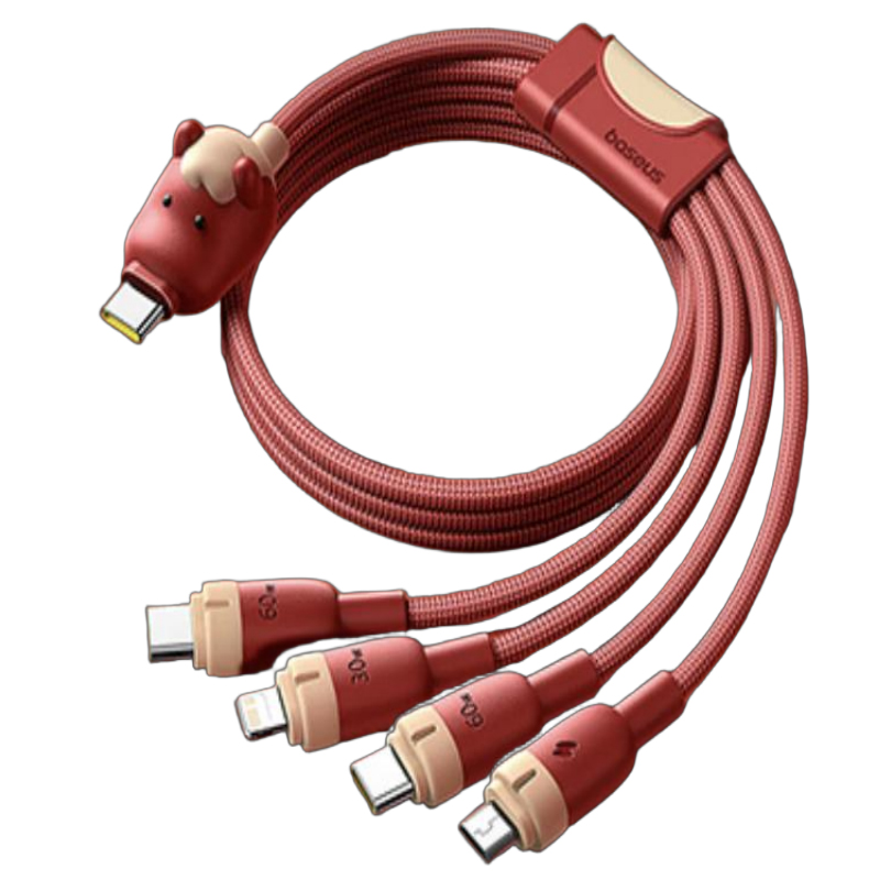 倍思 马年生肖系列 一拖四充电线USB-C to C+C+L+M 60W E04288赤岩红E0428801高清大图