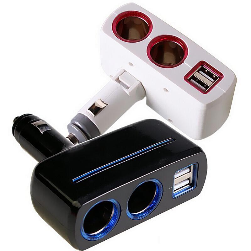 适用于汽车一拖二点烟器带汽车双充电器usb手机多功能车载充电器带LED冷光氛围灯SD-1918白色现代IX