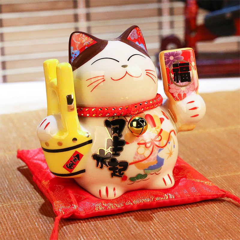 猫小摆件 迷你小号创意陶瓷储蓄罐家居店铺开业礼品 三维工匠 4寸千万两_587