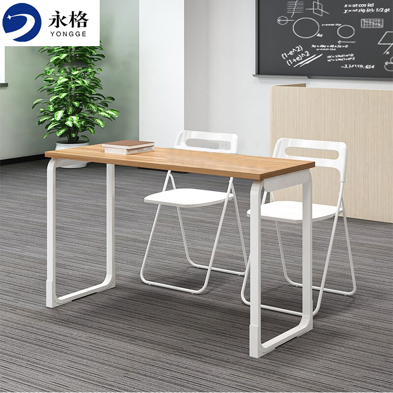 永格学校课桌椅员工培训桌学生桌阅览桌长条桌会议桌单双人桌1200*400*750 单 [1桌2椅]