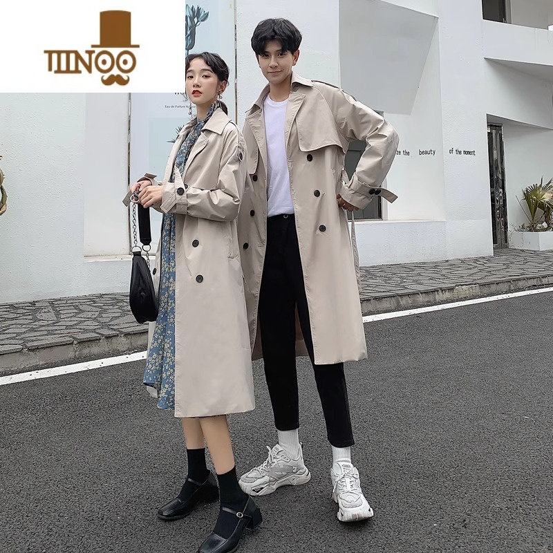YANXU特别的网红情侣装韩版港风宽松潮牌中长款风衣男女大码外套 3XL 卡其色中长款男女同款单件