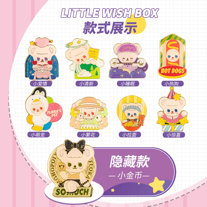 名创优品(miniso) 奇萌泰迪系列芙儿小心愿盲盒徽章创意玩偶(混)
