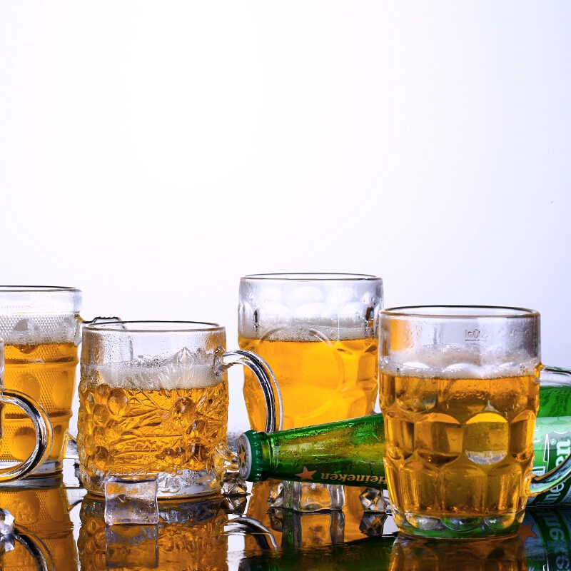 纳丽雅naliya创意玻璃啤酒杯超大号扎啤杯子菠萝啤酒杯大容量带把500