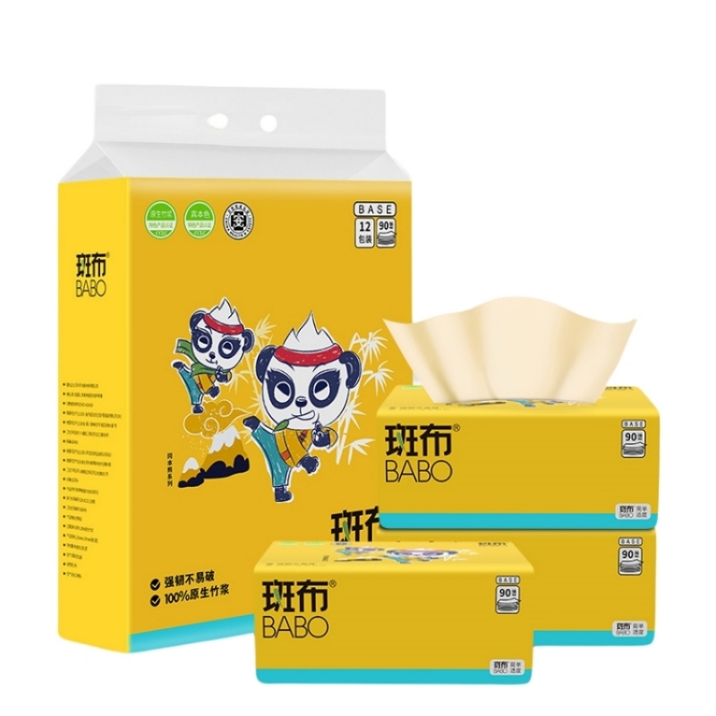 斑布冈本熊系列抽纸3层90抽面巾纸卫生纸12包/件 BCTR90E12高清大图
