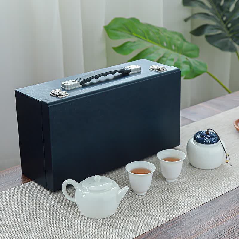 拓牌4头亮光羊脂玉瓷茶叶罐套装