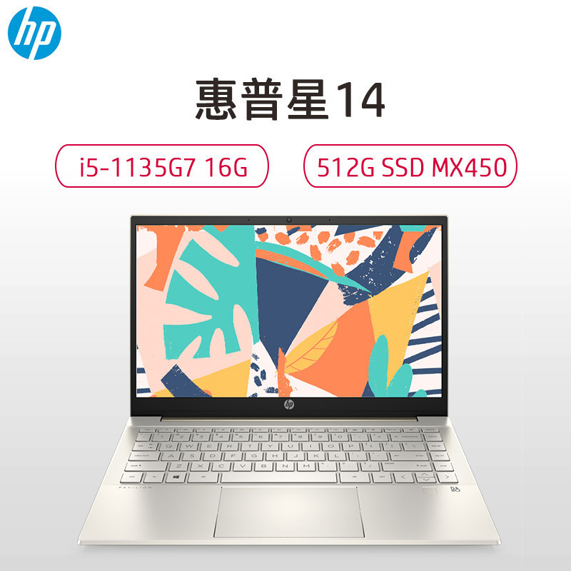 惠普(hp) 星系列14-dv0005TX 14英寸十一代学生轻薄本游戏本笔记本电脑(i5-1135G7 16G 512G MX450-2G 背光 指纹 72%色域)金/银色