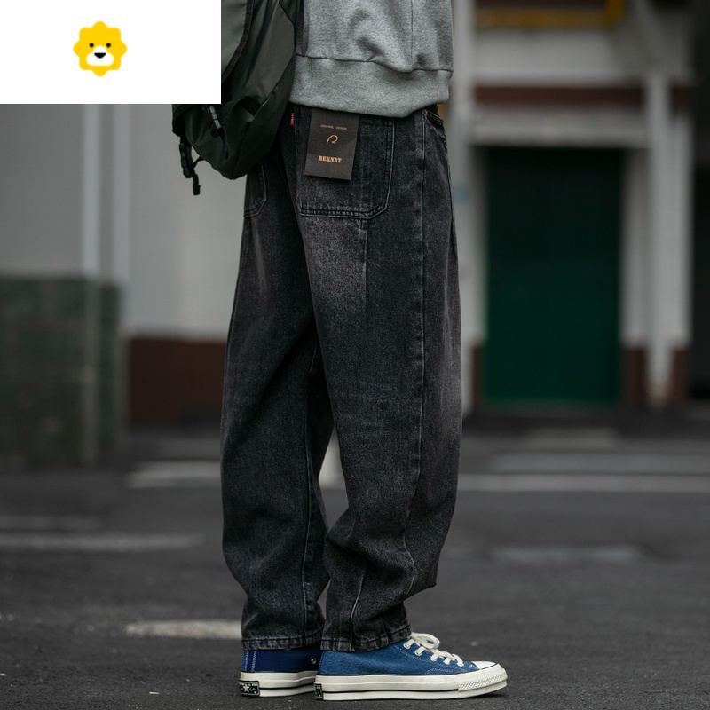fish basket美式复古工装牛仔裤男季宽松直筒锥形裤水洗做旧阔腿哈伦