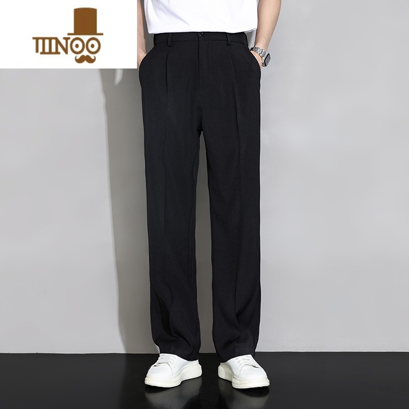 YANXU冰丝西裤男垂坠感感夏天直筒男生黑色休闲小西装裤子男款夏季 L115-135斤 818黑色