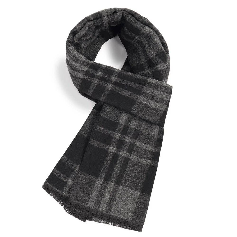 围巾男中老年冬季格子保暖羊毛加厚老人围脖男士高档爸爸冬款 XYTR-09