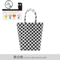JiMi手工编织篮可爱简约竖款塑料编织包菜篮日常百搭出行野餐度假沙工 黑白格 均码