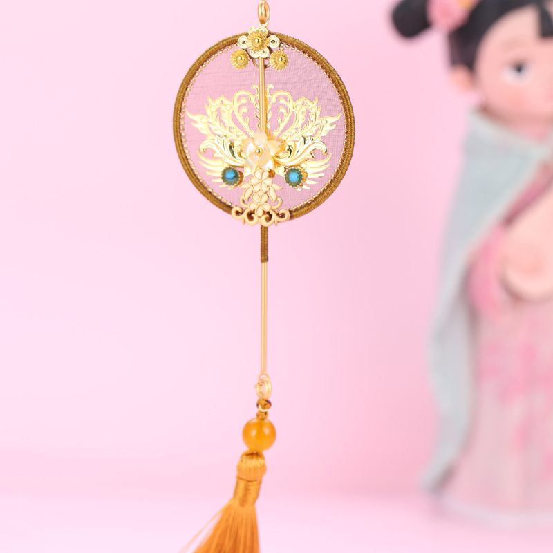 中国工艺 善意来袭 花丝金扇 黄金礼品 手工团扇 足银摆件 手把件